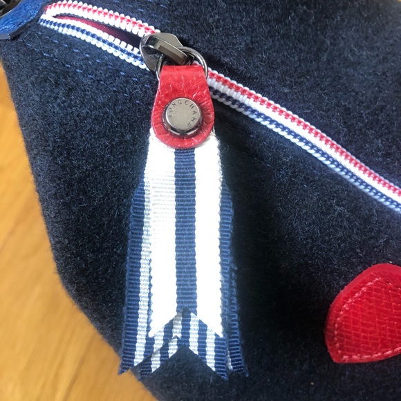 $475~LONGCHAMP~’Le Pliage Cocade’ Navy Blue Wool 2-Way Tote Bag~Rare/Limited Ed! - Picture 14 of 16